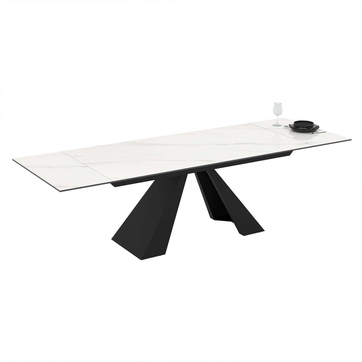 Трапезна маса MONZA разтегателна бял мрамор/черно
